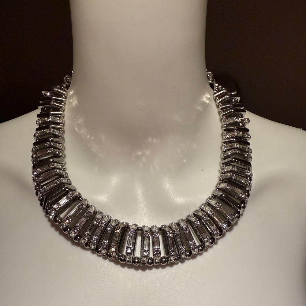 Chico's Kimmy Short Bib Pave Crystal Silver Statement Necklace - Picture 2 of 5